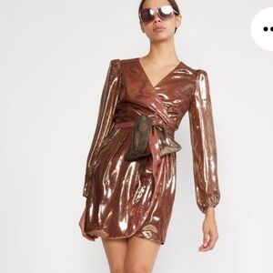 Cynthia Rowley Rocky Silk Lame Wrap Dress Size Small (Color Bronze Ombré)